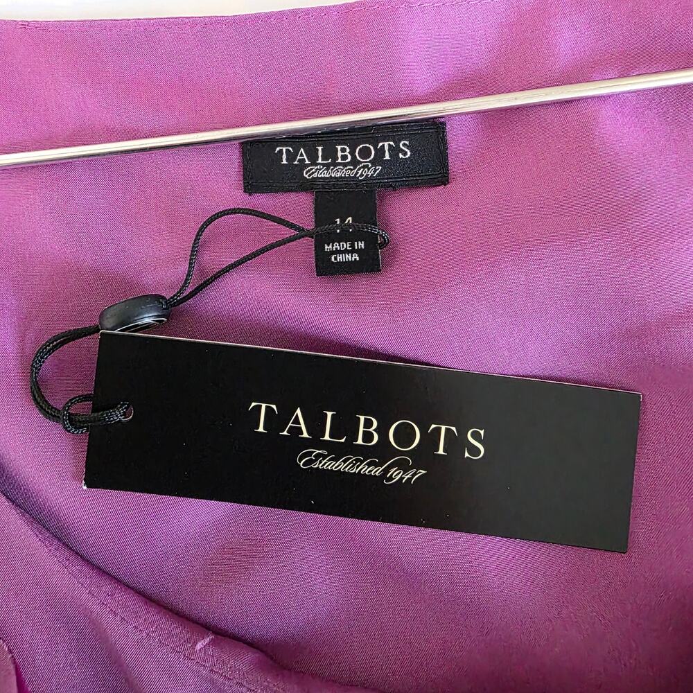Talbots Silk Sleeveless Top Textured Petal Appliqué Fuchsia Pink Women Size 14 - Picture 8 of 10